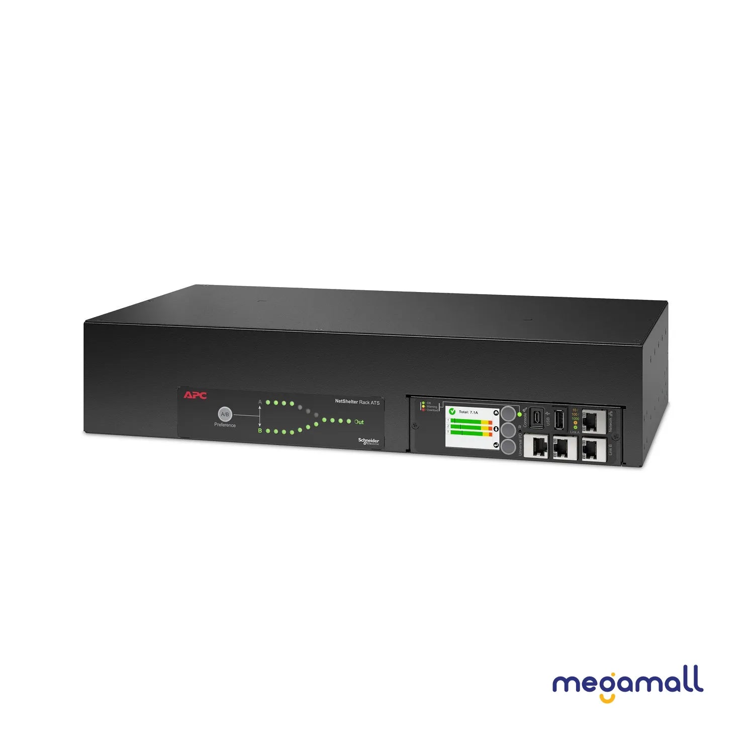 APC NetShelter Rack Automatic Transfer Switch, 1U, 16A, 230V, 2 C20 IN, 8 C13, 1 C19 OUT, 50/60Hz